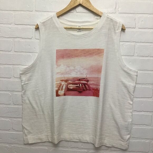 2/40$ NWT OldNavy cotton boxy muscle tee white pink tank top cami summer surf XL - Picture 2 of 9